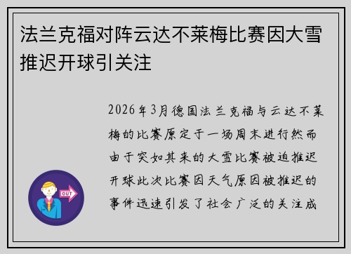 法兰克福对阵云达不莱梅比赛因大雪推迟开球引关注